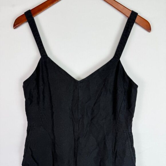 Club Monaco Linen Blend V Neck Wide Leg Sleeveless Jumpsuit Black 2 - Picture 4 of 9
